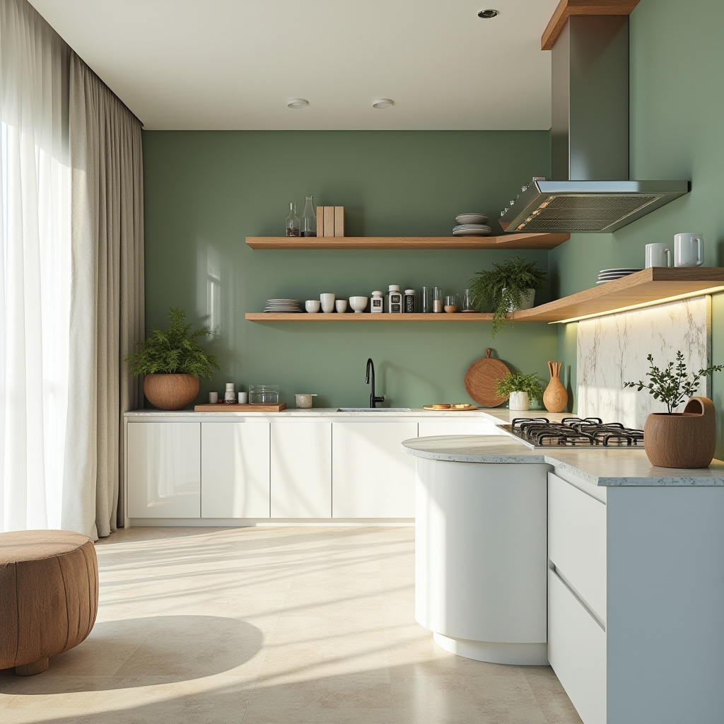 Sage green kitchen walls white cabinets 1