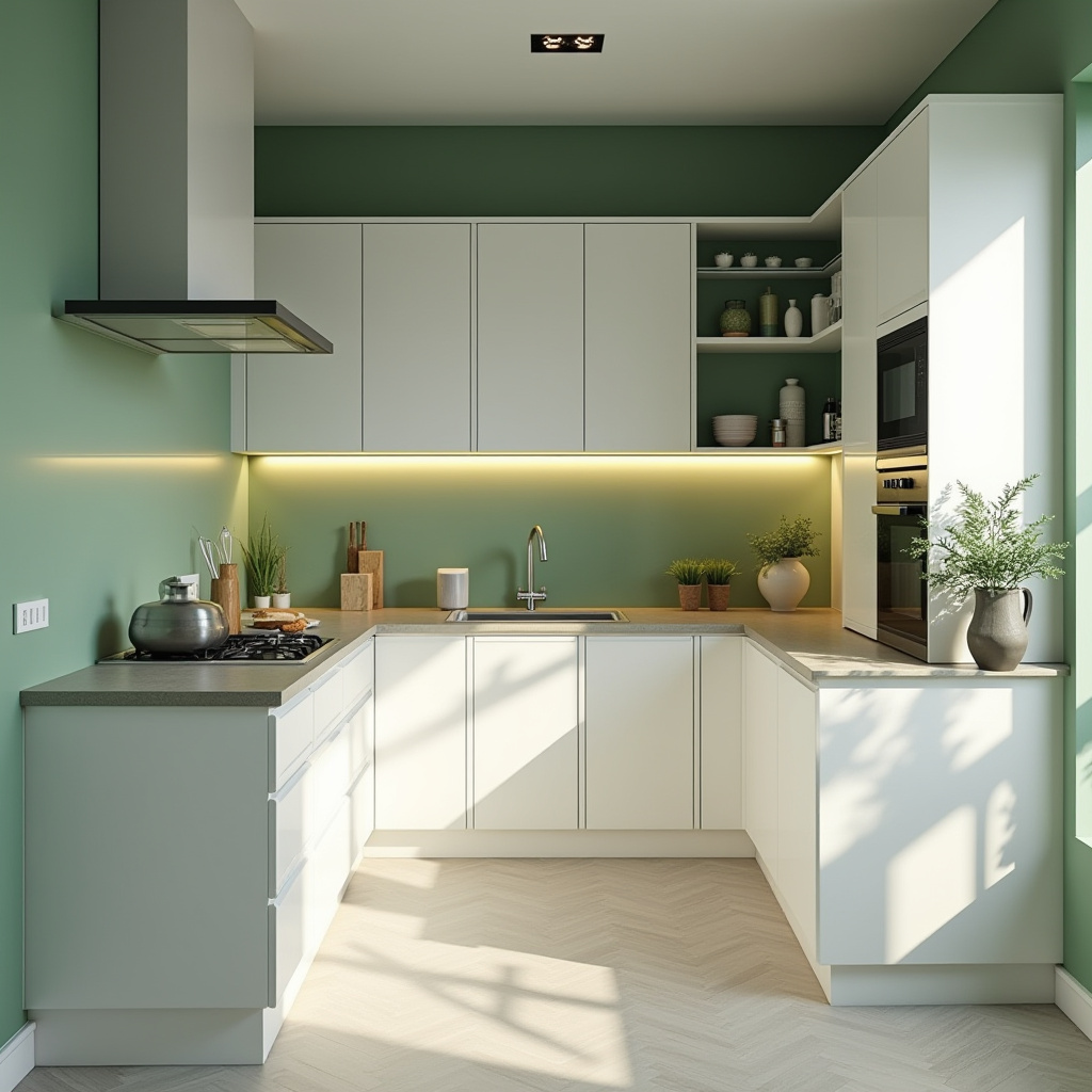 Sage green kitchen walls white cabinets 11