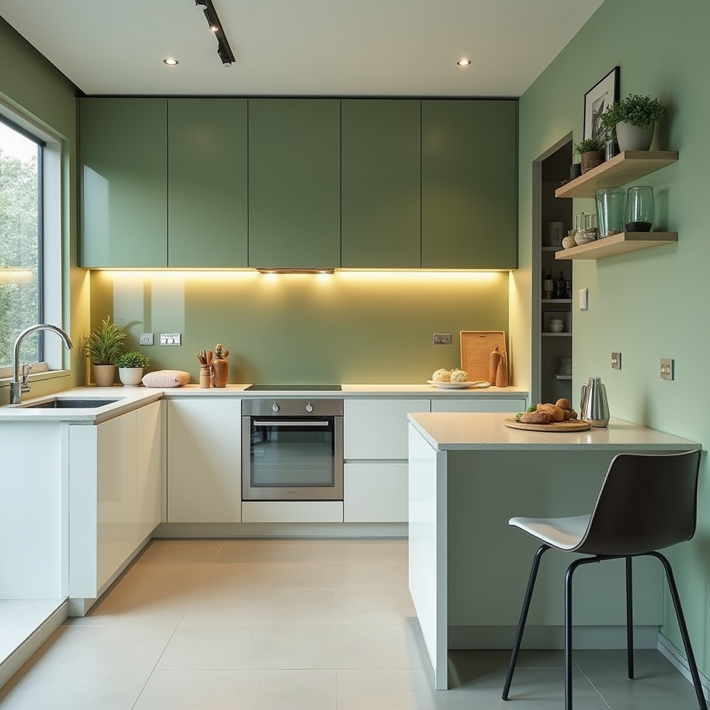 Sage green kitchen walls white cabinets 12