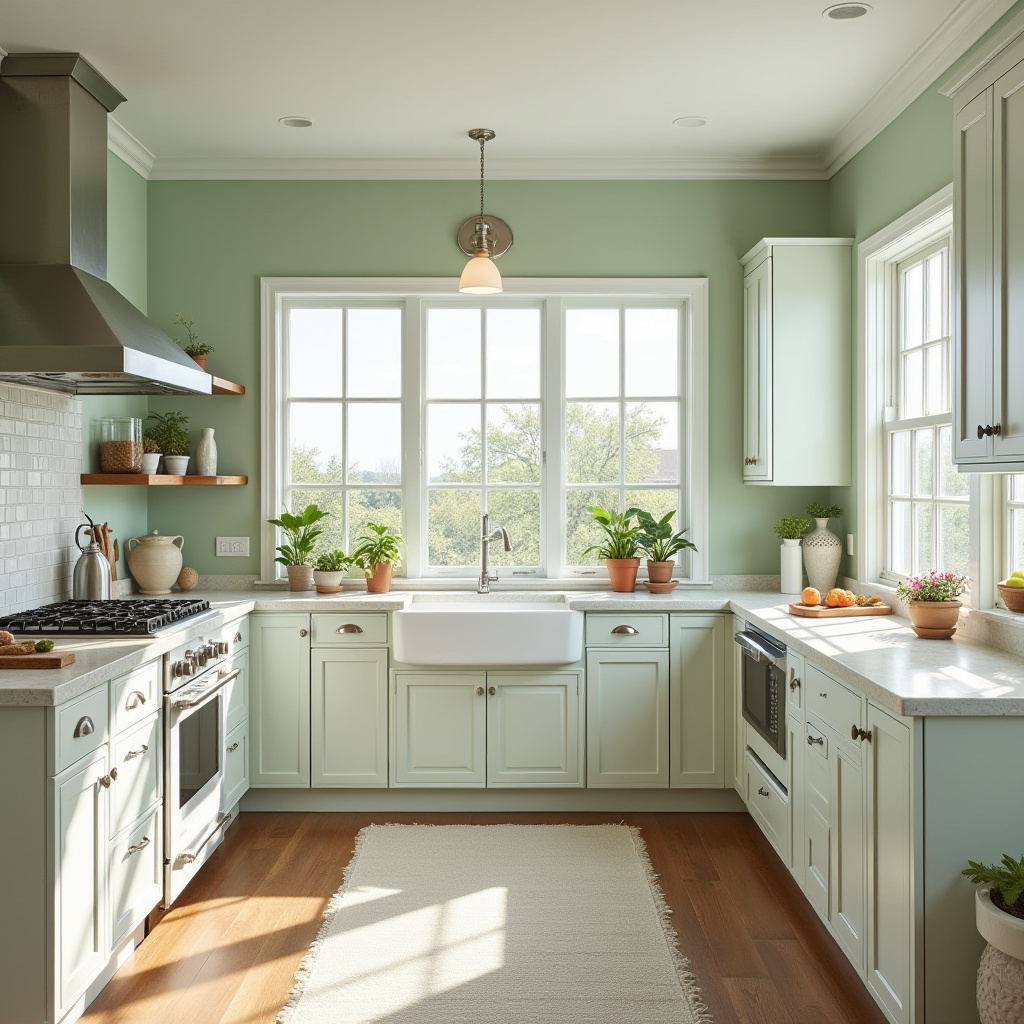 Sage green kitchen walls white cabinets 15