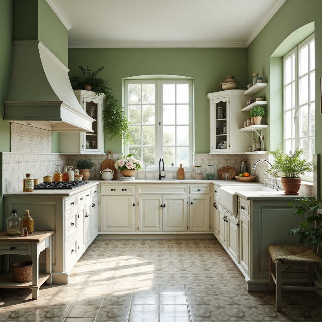 Sage green kitchen walls white cabinets 19