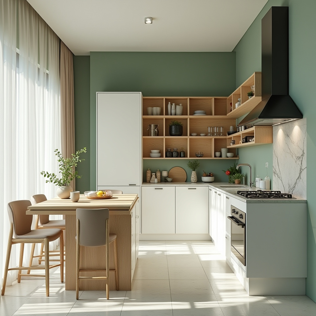 Sage green kitchen walls white cabinets 2