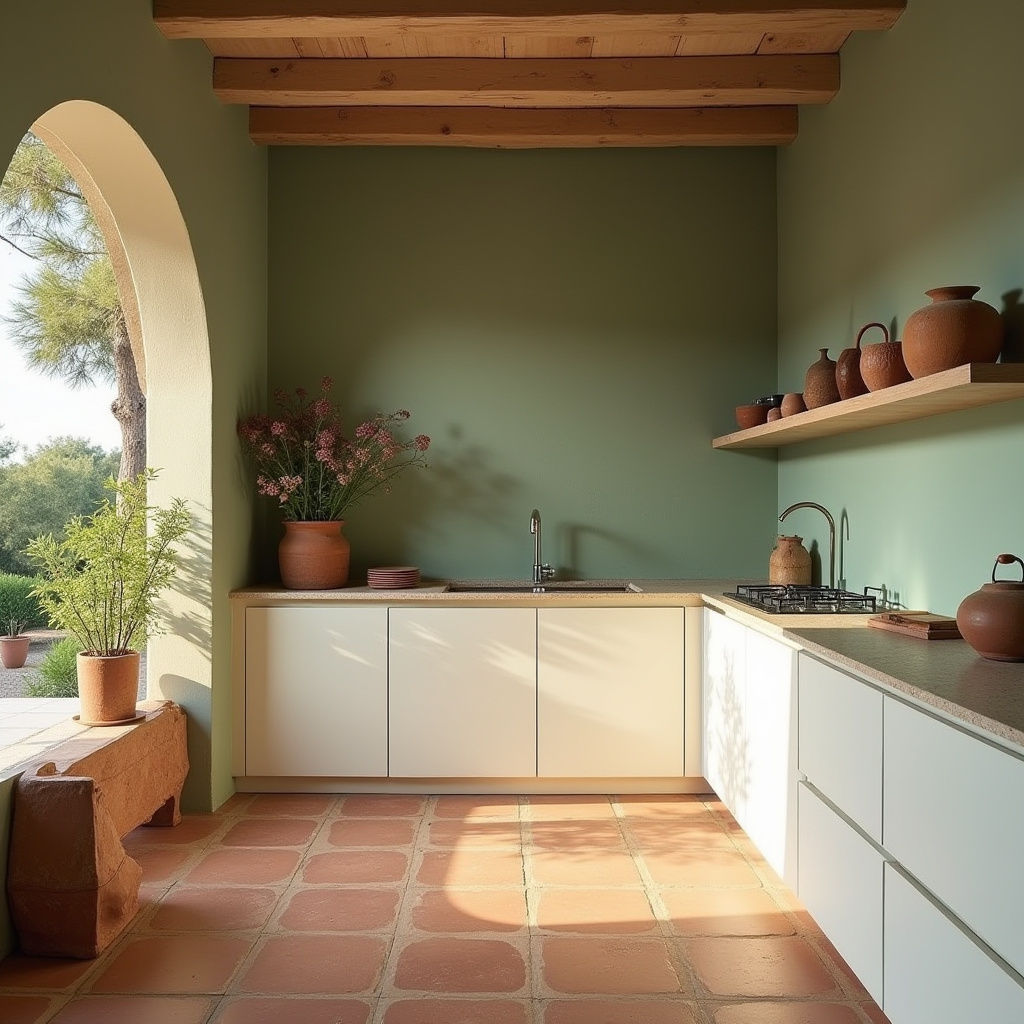 Sage green kitchen walls white cabinets 27