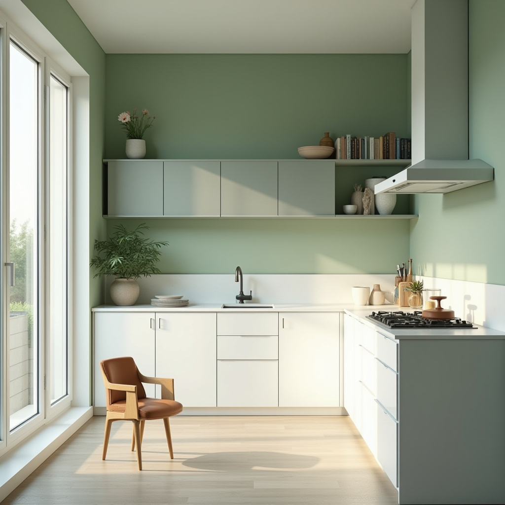 Sage green kitchen walls white cabinets 29