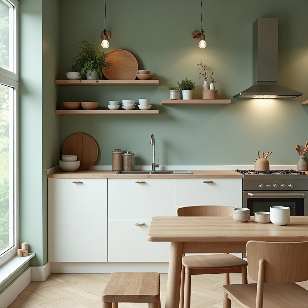 Sage green kitchen walls white cabinets 3