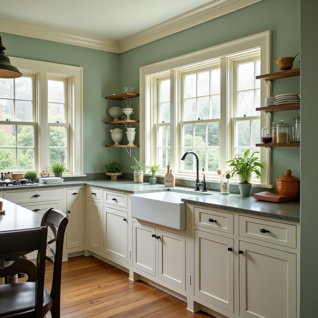 Sage green kitchen walls white cabinets 37