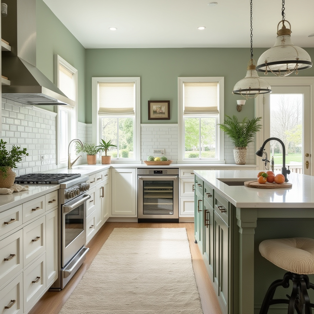 Sage green kitchen walls white cabinets 39