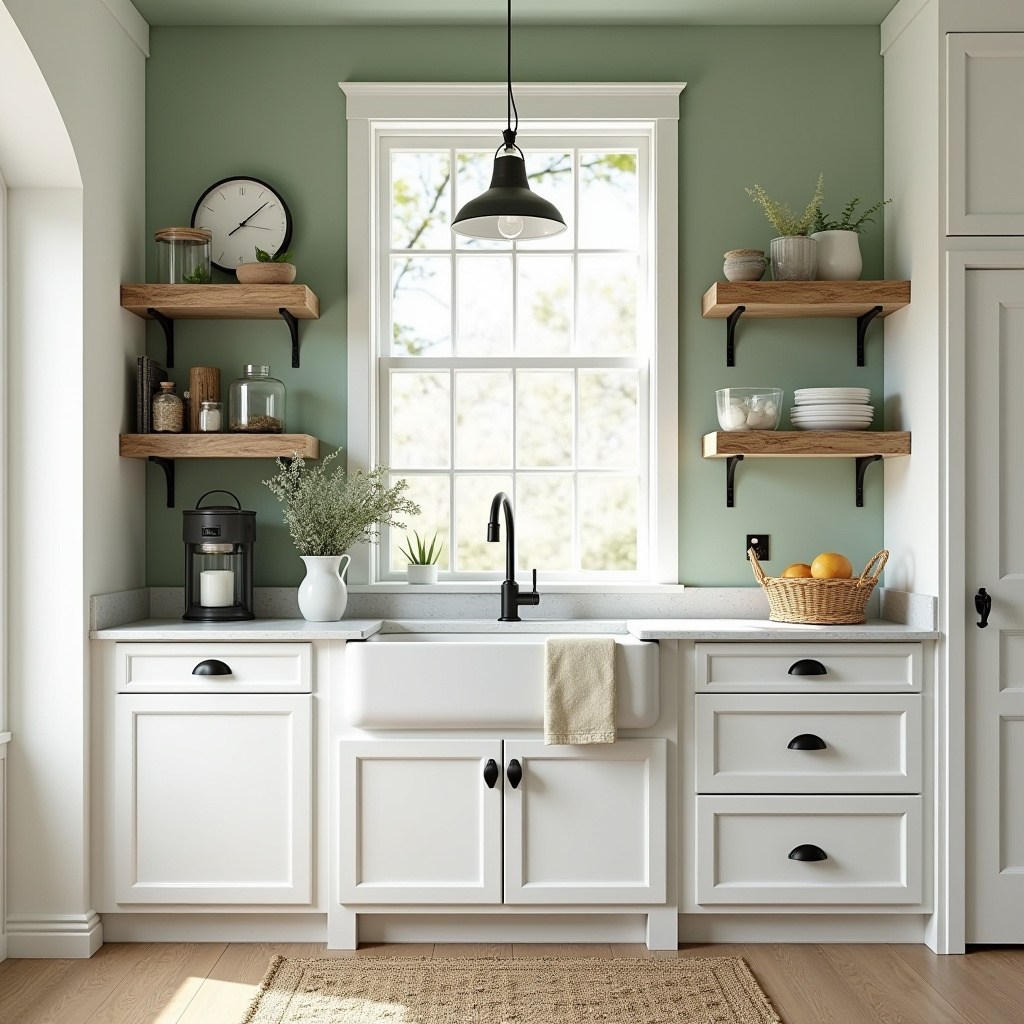 Sage green kitchen walls white cabinets 5